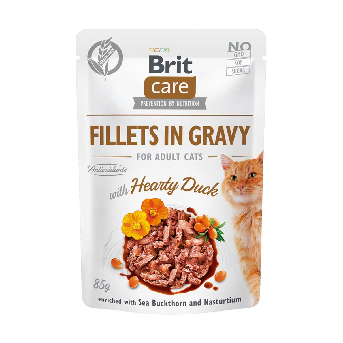 Вологий корм для дорослих кішок Brit Care Fillets In Gravy For Adult Cat Hearty Duck з філе качки в соусі, 85 г